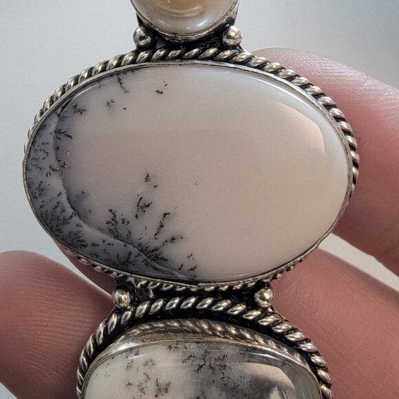 Necklace Pendants Dendritic Opal and Pearl Handmade Jewelry in Sterling Silver - Picture 7 of 10